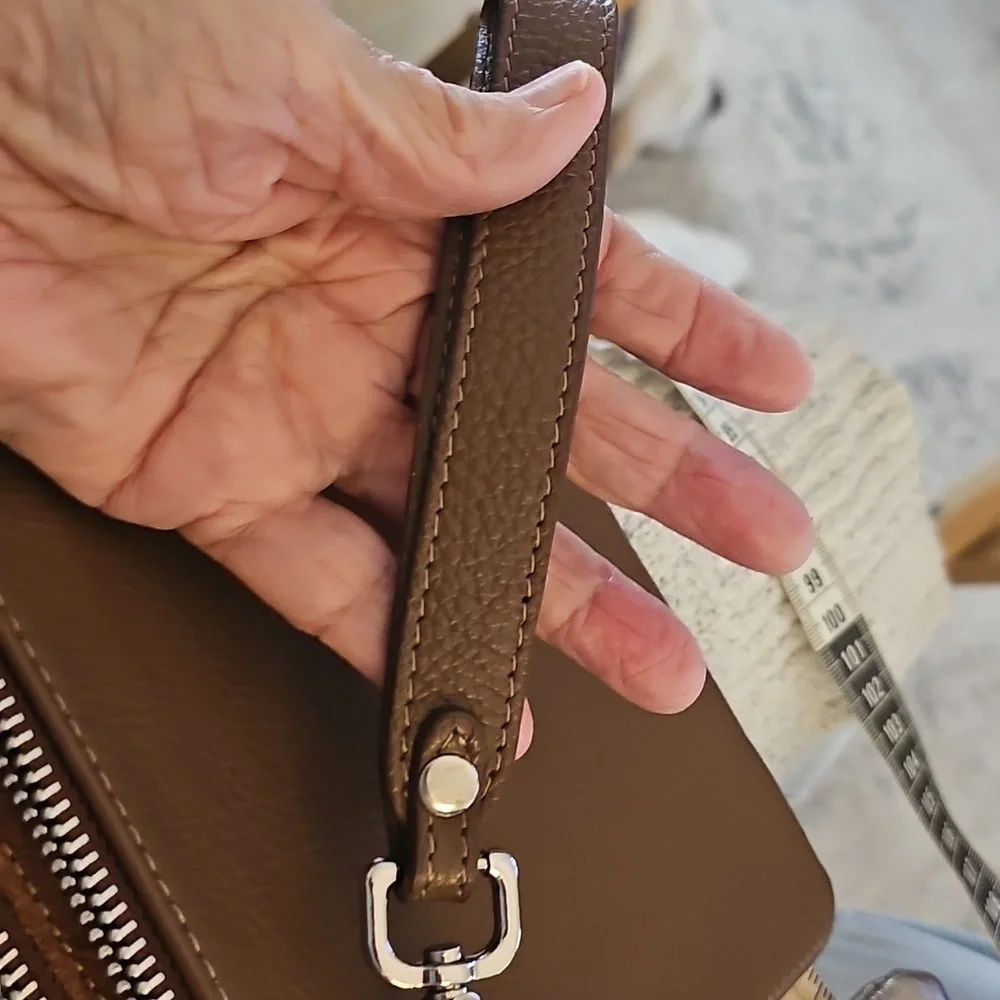 Brown Leather and‎ Suede Zippered Pouchees. Conected With Key Ring.